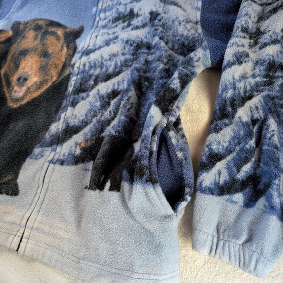 Vintage Bear Print Fleece Jacket Unisex Medium Blue Full Zip Mock Neck - Picture 4 of 7
